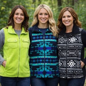 Chaps Womens Fleece Vest Lot of 3 Size Small Aztec Nordic Outdoor Sport
